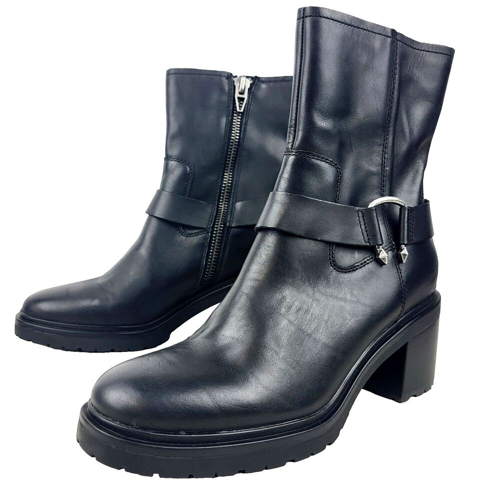 Dolce Vita Camros Harness Strap High Heel Women Boot Black Round Toe Pull on 9.5